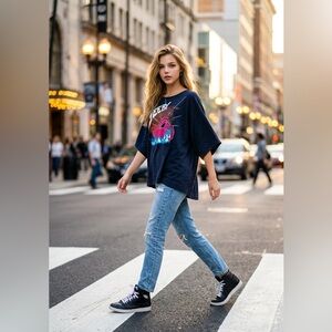 See by Chloe Black Graphic Tee with Colorful Design